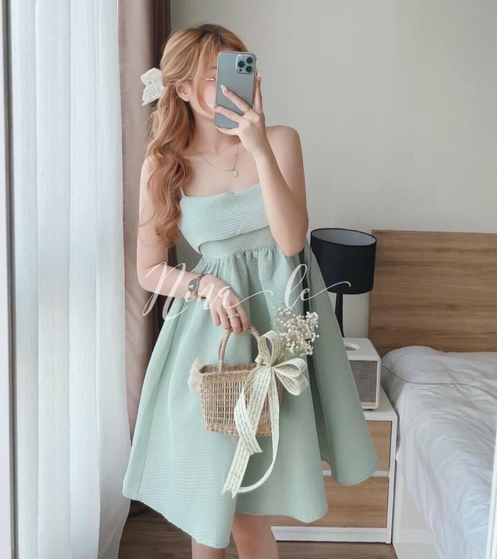 [Đồ Chào Hè] Đầm Váy Thời Trang Nữ 2 Dây Trễ Vai Cột Nơ Sau Lưng( Có Mút Ngực)