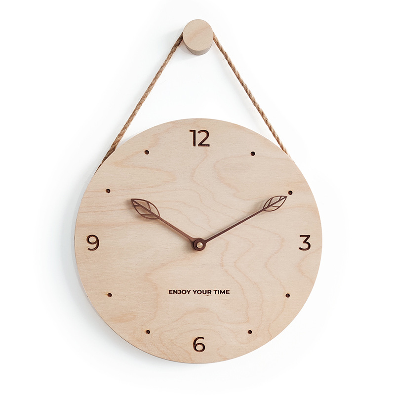 Nordic Creative Wall Clock 12 inch Wooden Round Silent Clock Simple Modern Home Living room Mute Decoration