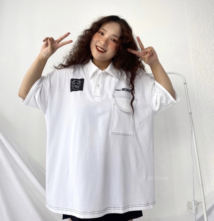Áo thun logo bò sữa cộc tay, áo polo dáng rộng unisex
