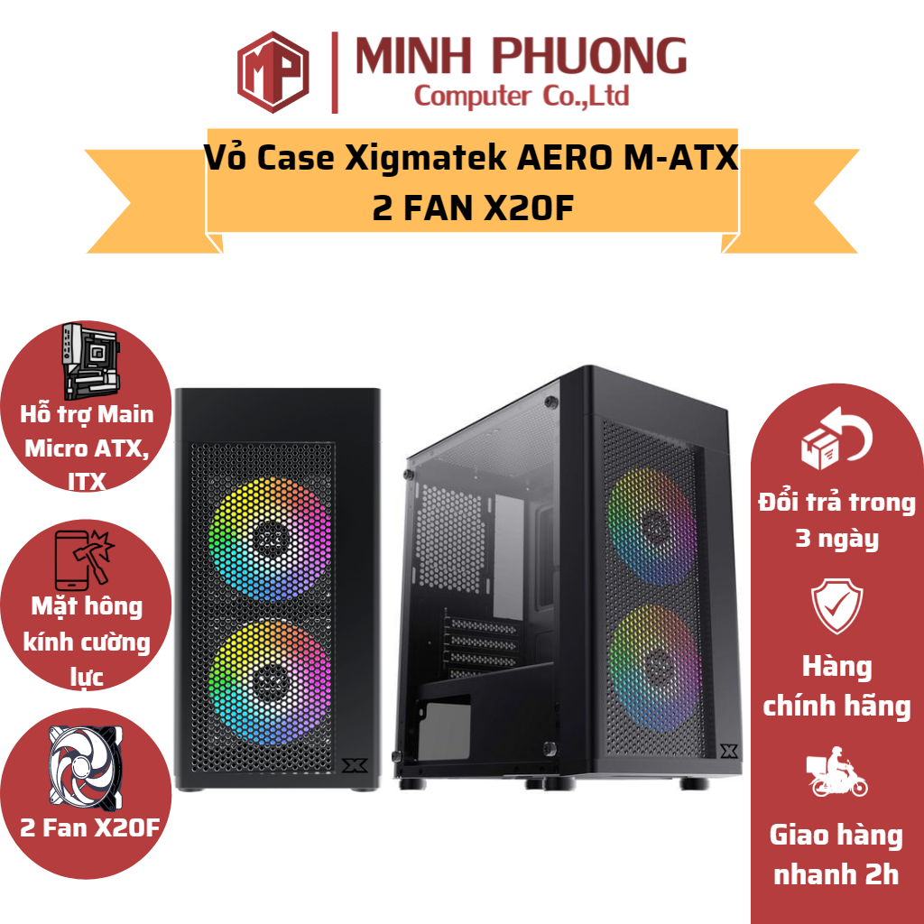 Vỏ case xigmatek aero 2f m-atx kính cường lực 2 fan x20f