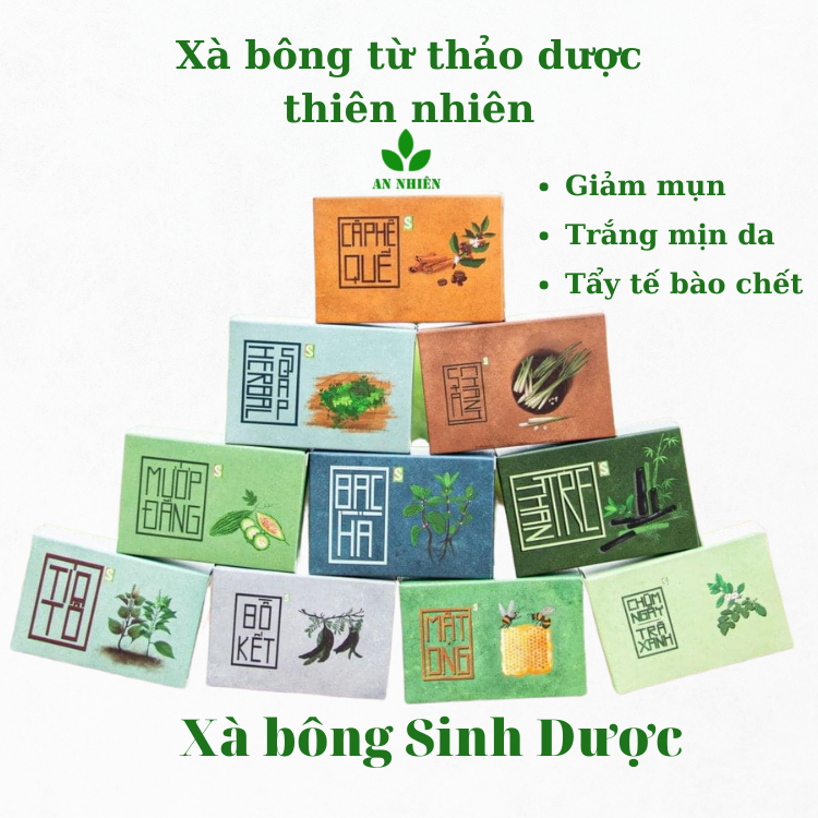 Xà bông Sinh Dược 100gr soap xà phòng cục thảo dược thiên nhiên giảm mụn, trắng mịn da