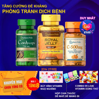 Combo bộ 3 sản phẩm Sữa ong chúa, Vitamin C, Đông trùng hạ thảo giúp tăng đề kháng tăng cường sức khỏe cho cả nam và nữ của Mỹ