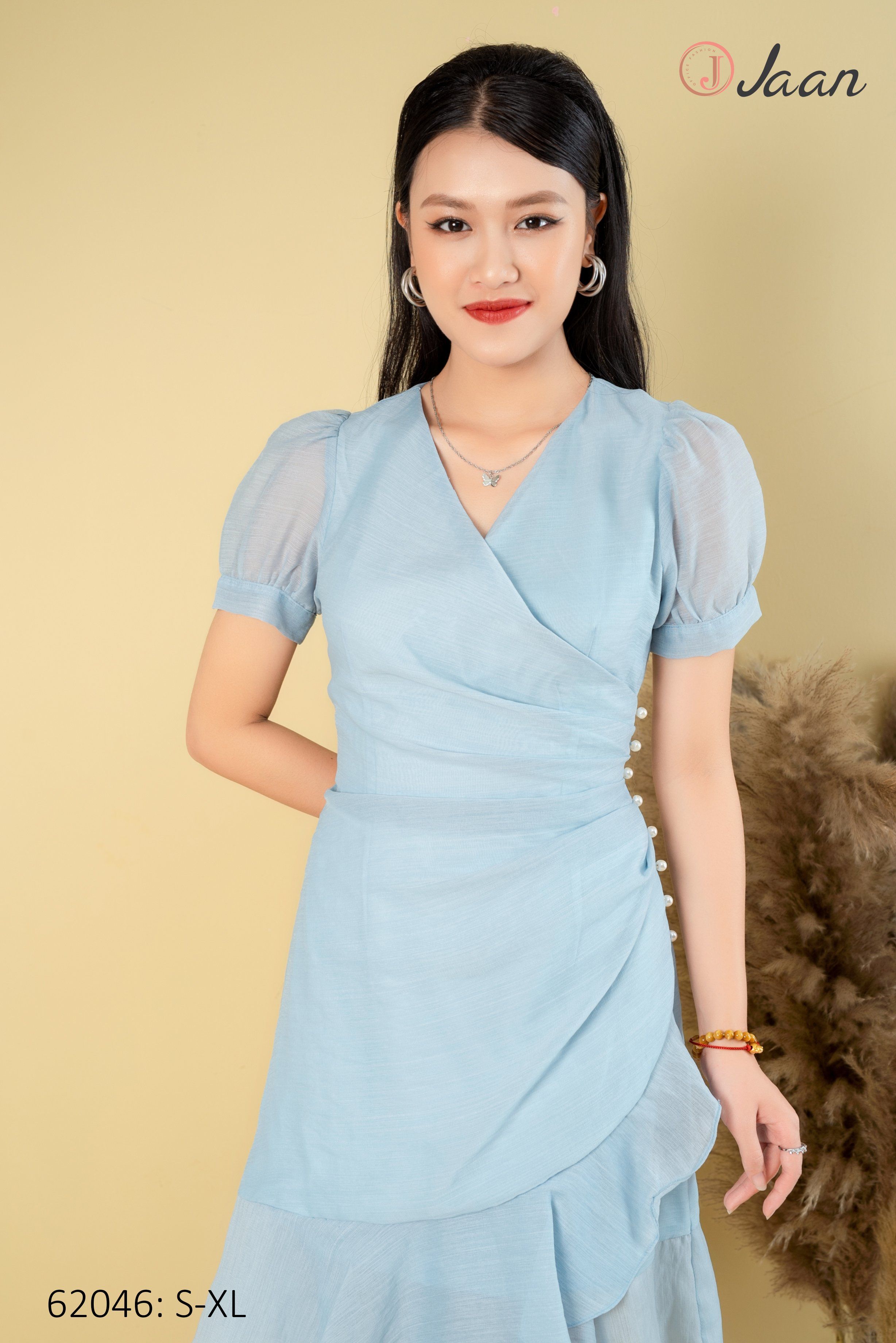 Váy vải tơ 8 cúc ngọc bên sườn-62046