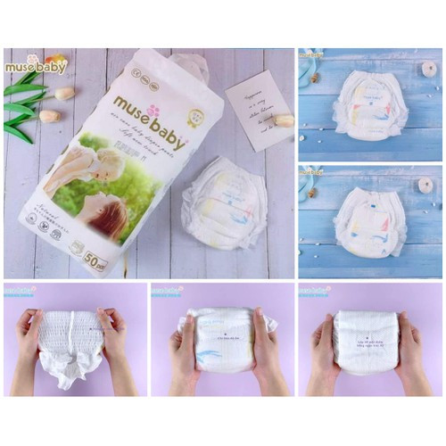 Tã bỉm muse baby, tả bỉm quần xuất nhật size m50/l50/xl50/xxl50/xxxl50