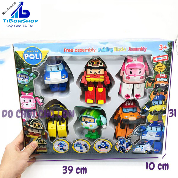 Hộp đồ chơi 6 robocar poli biến hình thành xe ô tô 88168-6s
