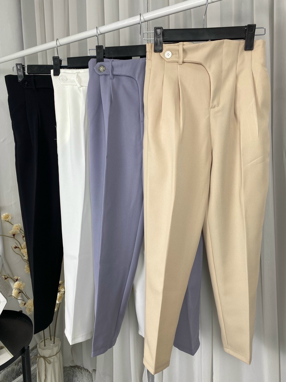 Quần Baggy nữ lưng chun sau cạp tim lồng đai đỉa cá tính phom đẹp màu sắc đen ghi be trắng MILALA SHOP mã Q0888