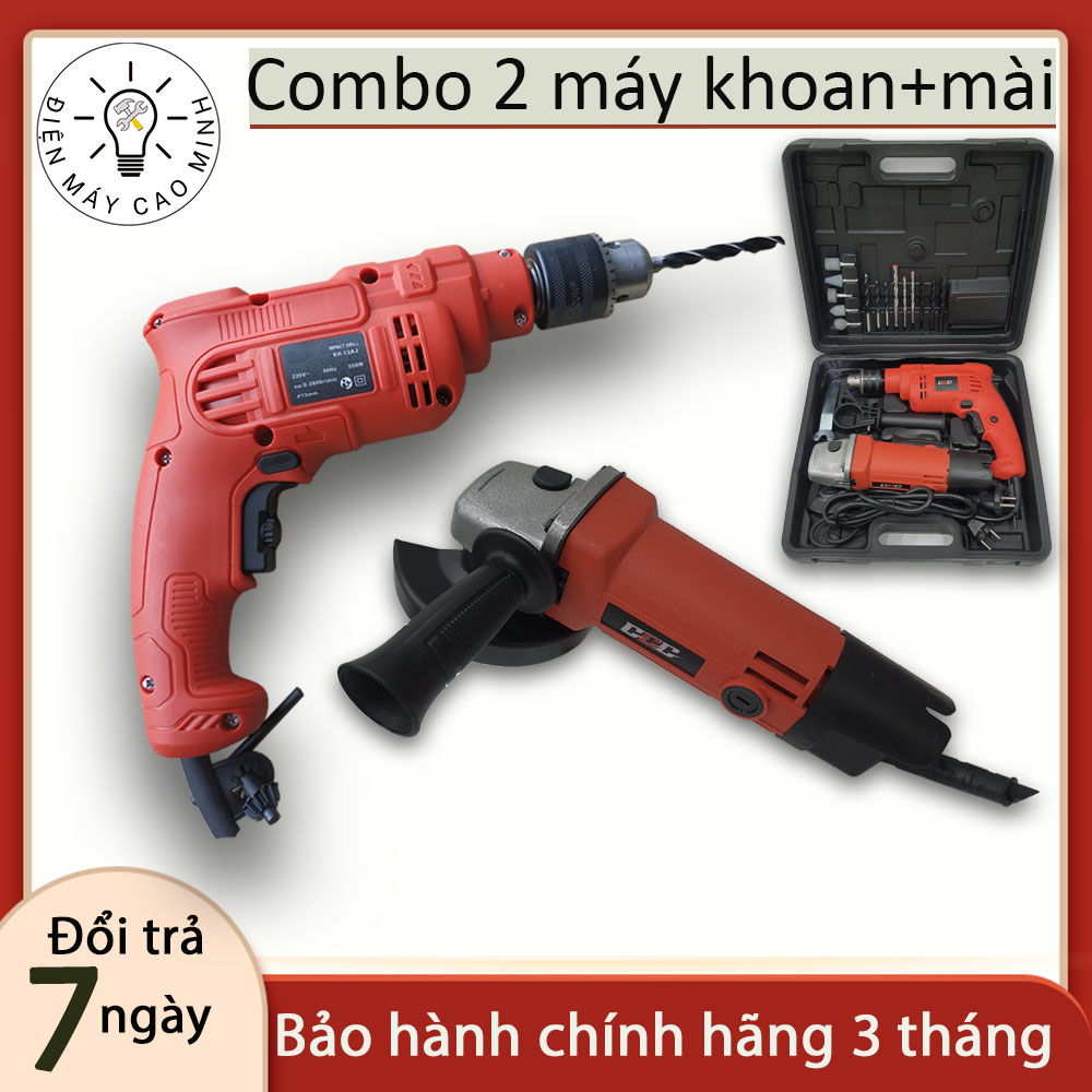 Combo máy khoan 13ly 550w chế độ đấm, khoan đảo chiều, điều tốc + máy mài góc, cắt đa năng 650w siêu tiện lợi + Tặng kèm mũi khoan mài