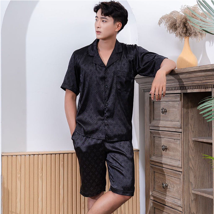Bộ đồ ngủ cộc tay chất lụa gấm cao cấp, bộ đồ pijama lụa cộc tay phù hợp cả nam và nữ
