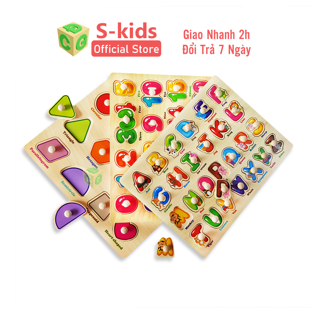 Đồ Chơi Trẻ Em S-Kids Combo 3 bảng ghép hình núm gỗ Bộ đồ chơi xếp hình cho bé luyện kỹ năng