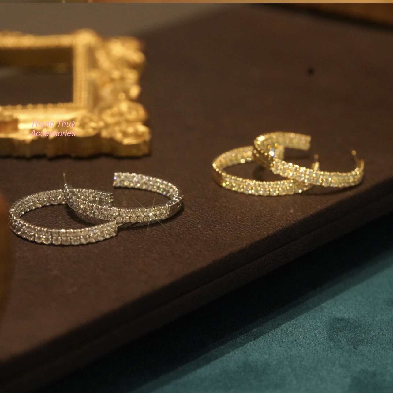 Bông tai nữ đính đá zircon hai mặt mạ vàng, mạ bạc siêu sáng siêu sang