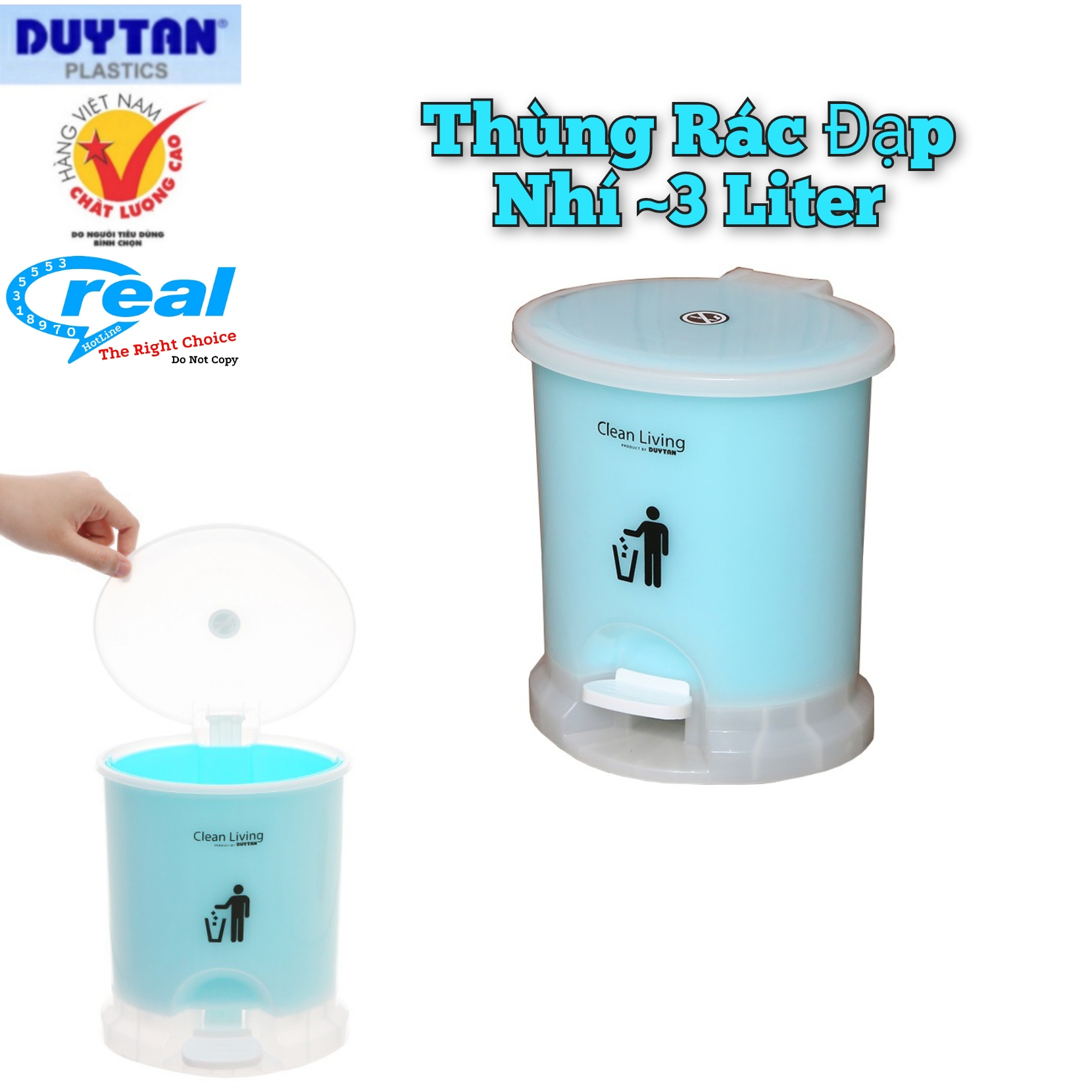 Thùng rác nhựa duy tân hình oval đạp chân loại nhí - kích thước: 20 x 18 x 22cm