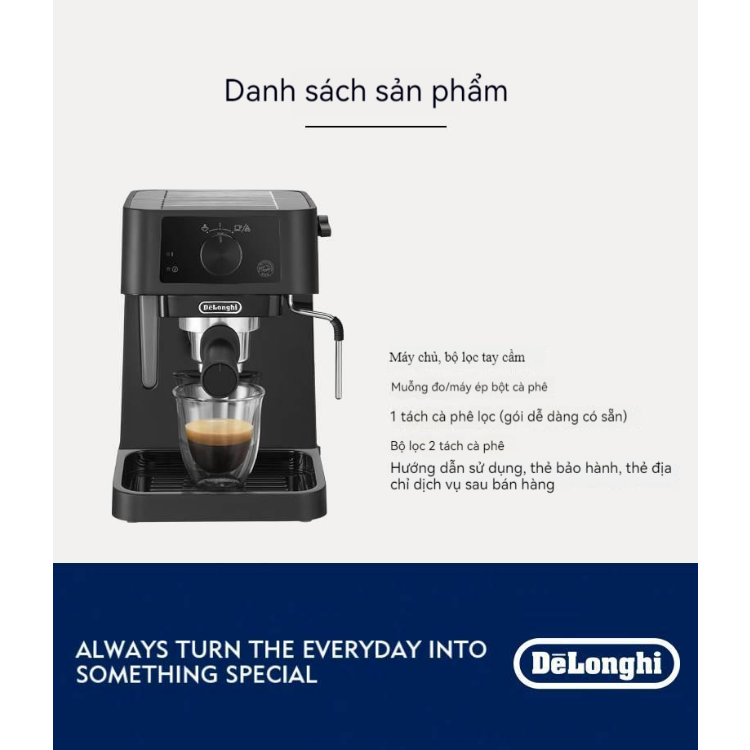 Máy pha cà phê Delonghi Espresso tự động EC235.BK 1100W pha cappucino latte 12bar dùng cho gia đình và văn phòng,Bảo hành 18T,Máy pha cà phê De’Longhi máy pha cafe kèm máy tạo bọt công suất lớn, máy pha cafe kiểu dáng sang trọng dễ dùng