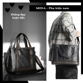 Túi da thời trang nam đựng laptop, a4, ipad cặp công sở đựng tài liệu đi làm đi du lịch giỏ đeo chéo tiện lợi MINA