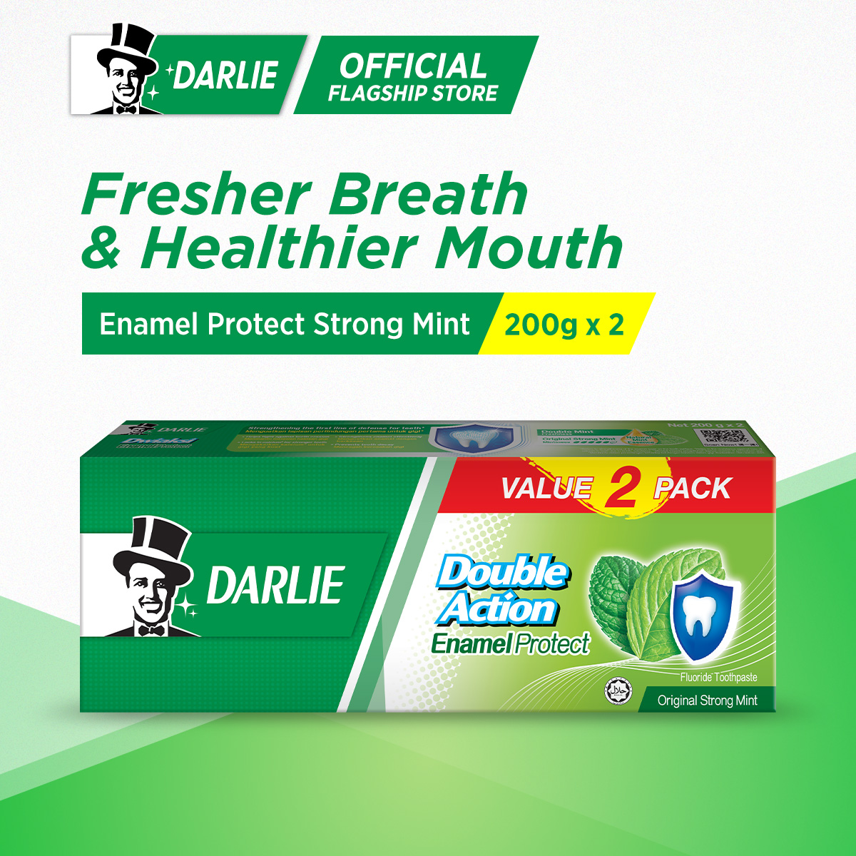 Gambar Darlie Double Action Enamel Protect Toothpaste Original Strong Mint 200g x 2 (Value Pack)