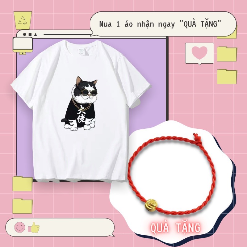 Áo thun nam nữ in hình Mèo đại ca đeo kính siêu ngầu đen trắng, chất vải mềm mịn mát từ ANANSHOP
