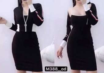 Set áo khoác và đầm body 2 dây hình thật