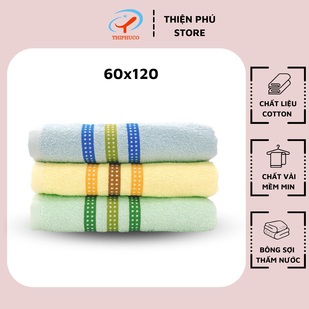 Khăn tắm cotton cao cấp thiện phú 60x120, khăn bông sợi tự nhiên, khăn cotton thấm nước tốt, khăn tắm thấm hút nước tốt,khăn tắm cỡ lớn dày, khăn tắm thiện phú, xl352