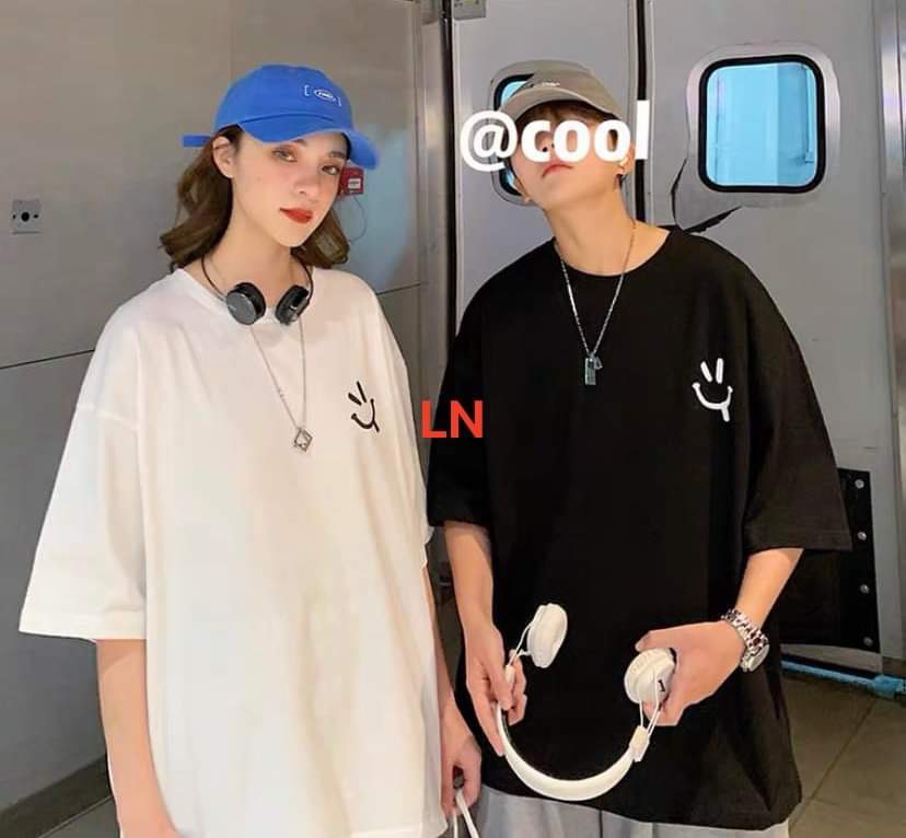Áo thun from rộng, áo phông cổ tròn in hinh mặt cười 100% cotton cho nam nữ thoáng mát