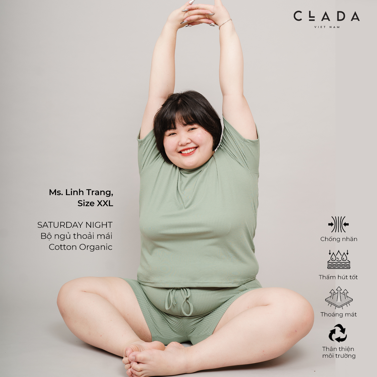 Bộ ngủ thoải mái cotton organic gân tăm chống nhăn - saturday night
