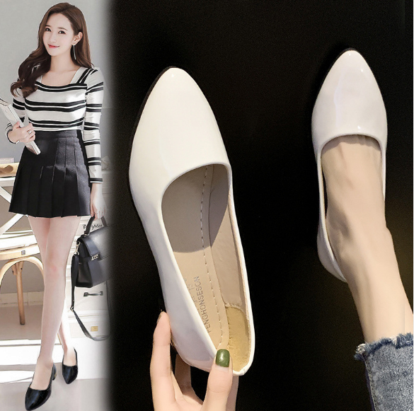 -giày bệt búp bê cổ tròn màu kem đế bệt - gót 2 phân