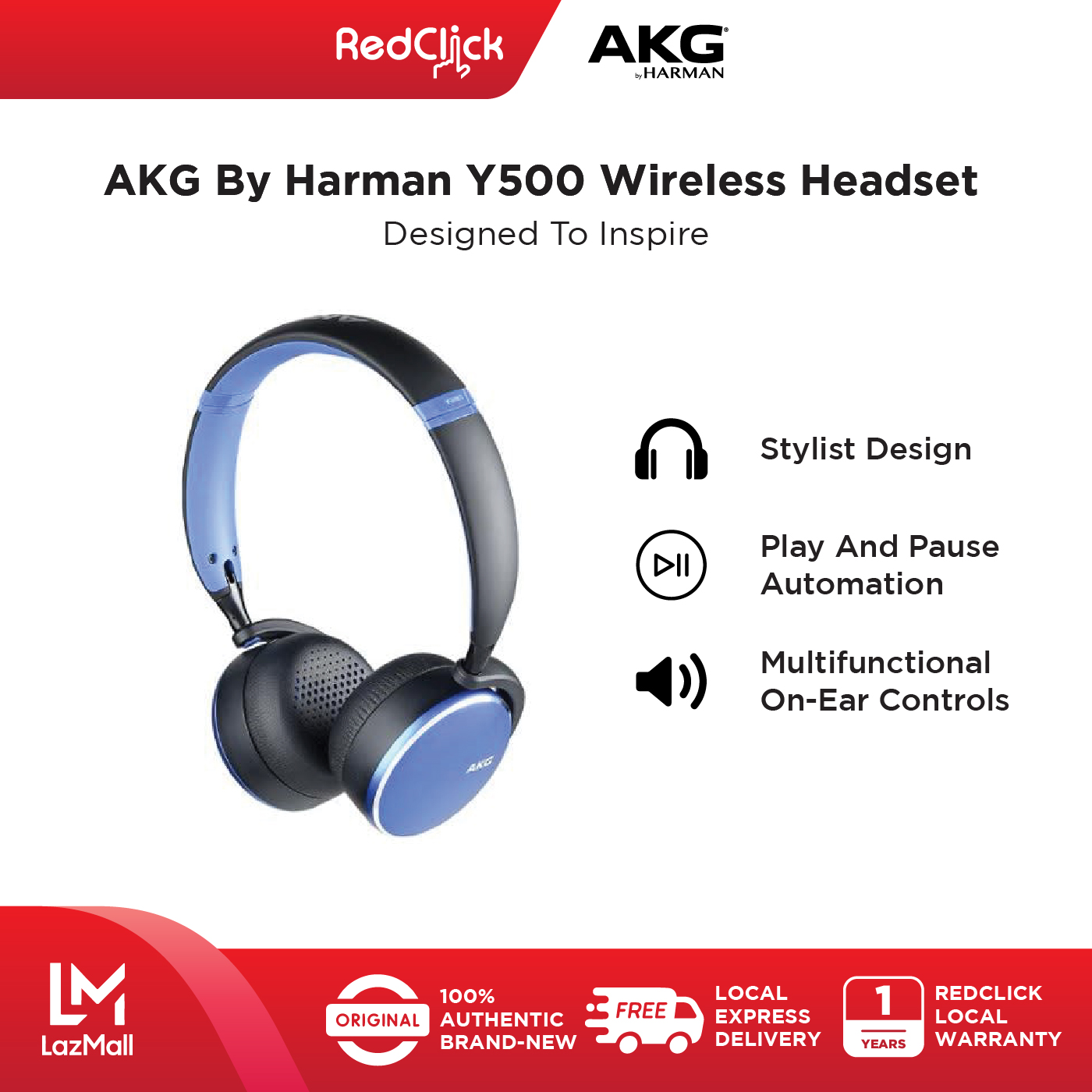 AKG Y500 Wireless Headphones Bluetooth 4.2 AKG Signature Sound Play and Pause Automation Ambient Aware Technology
