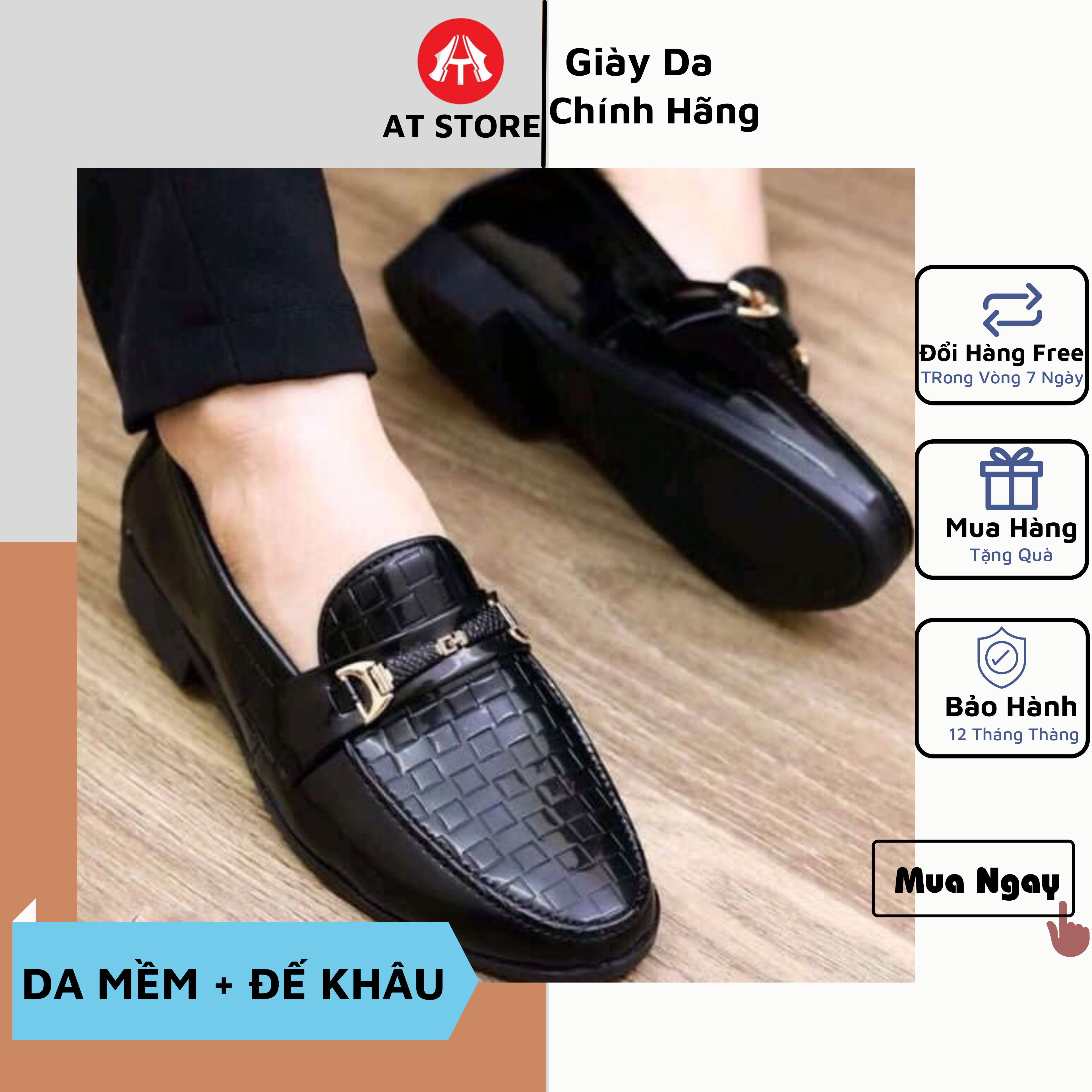 Giày lười công sở nam da bóng dập vân, đế khâu chắc chắn, sale 50%