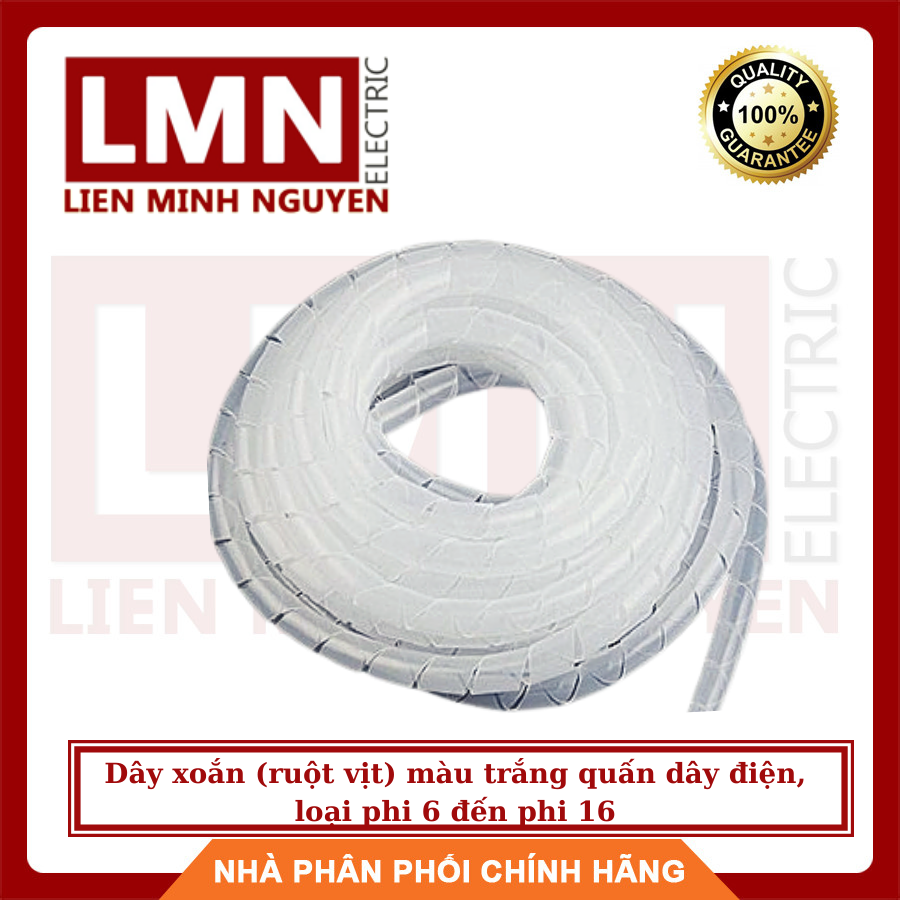 Dây xoắn (ruột vịt) màu trắng quấn dây điện, loại phi 6 đến phi 16 (bịch=10m)
