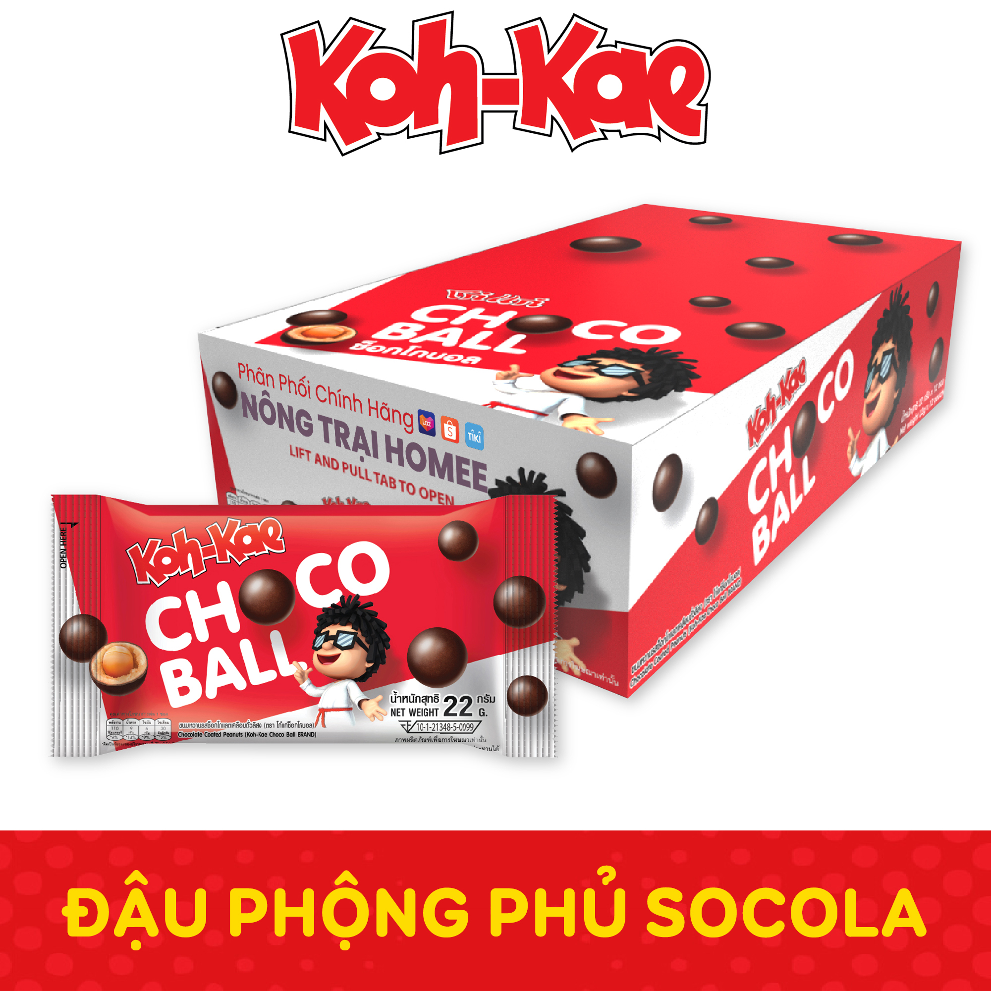 Đậu phộng phủ socola koh-kae thái lan | nông trại homee