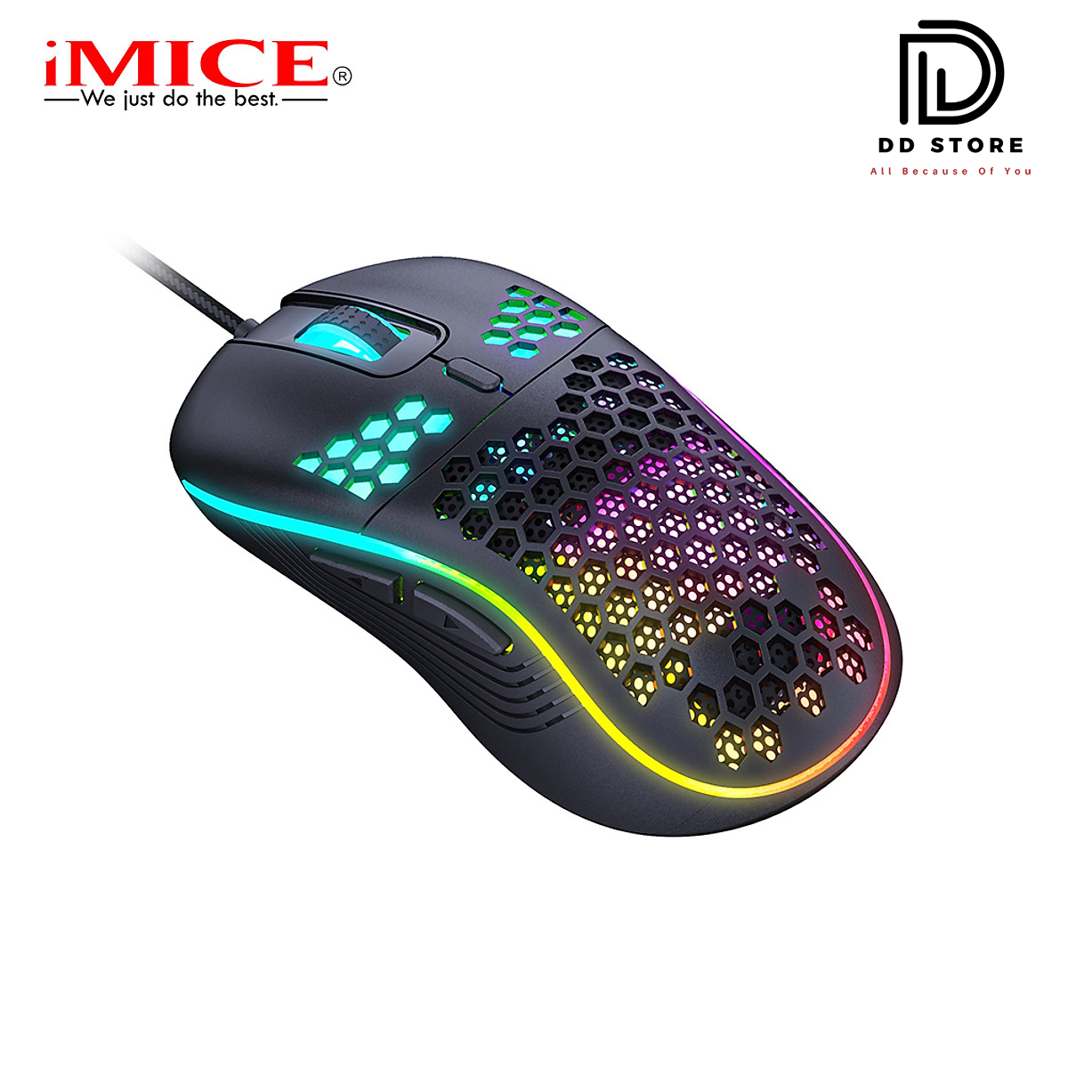 Chuột Gaming Imice T98 7200Dpi Mắt Quang Học Game-Grade Engine Xử Lý Chính Xác Mượt Mà Không Độ Trễ Bề Mặt Tổ Ong Thoáng Mát Chống Mồ Hôi Tay Trang Chí Đèn Led RGB Chơi Game Đồ Họa Văn Phòng - Hàng Chính Hãng