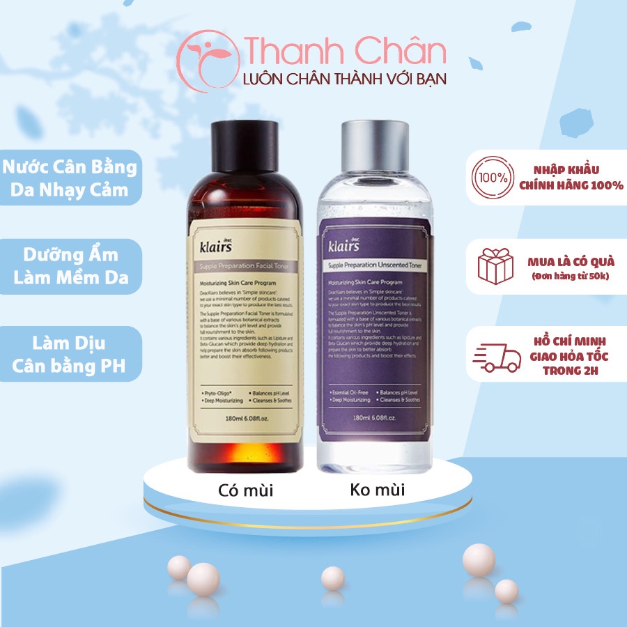 Nước Hoa Hồng Klair Dành Cho Da Nhạy Cảm Dear, Klairs Supple Preparation Unscented / Facial Toner 180ml