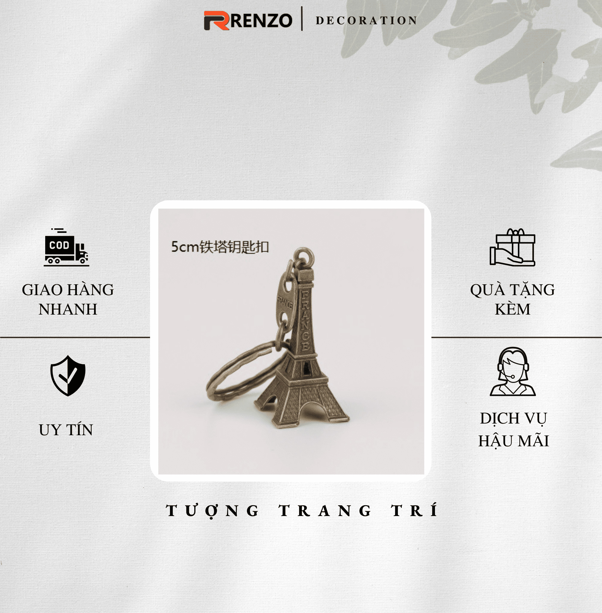 Móc khóa treo mô hình tháp Eiffel bằng kim loại Decor trang trí cổ điển RENZO