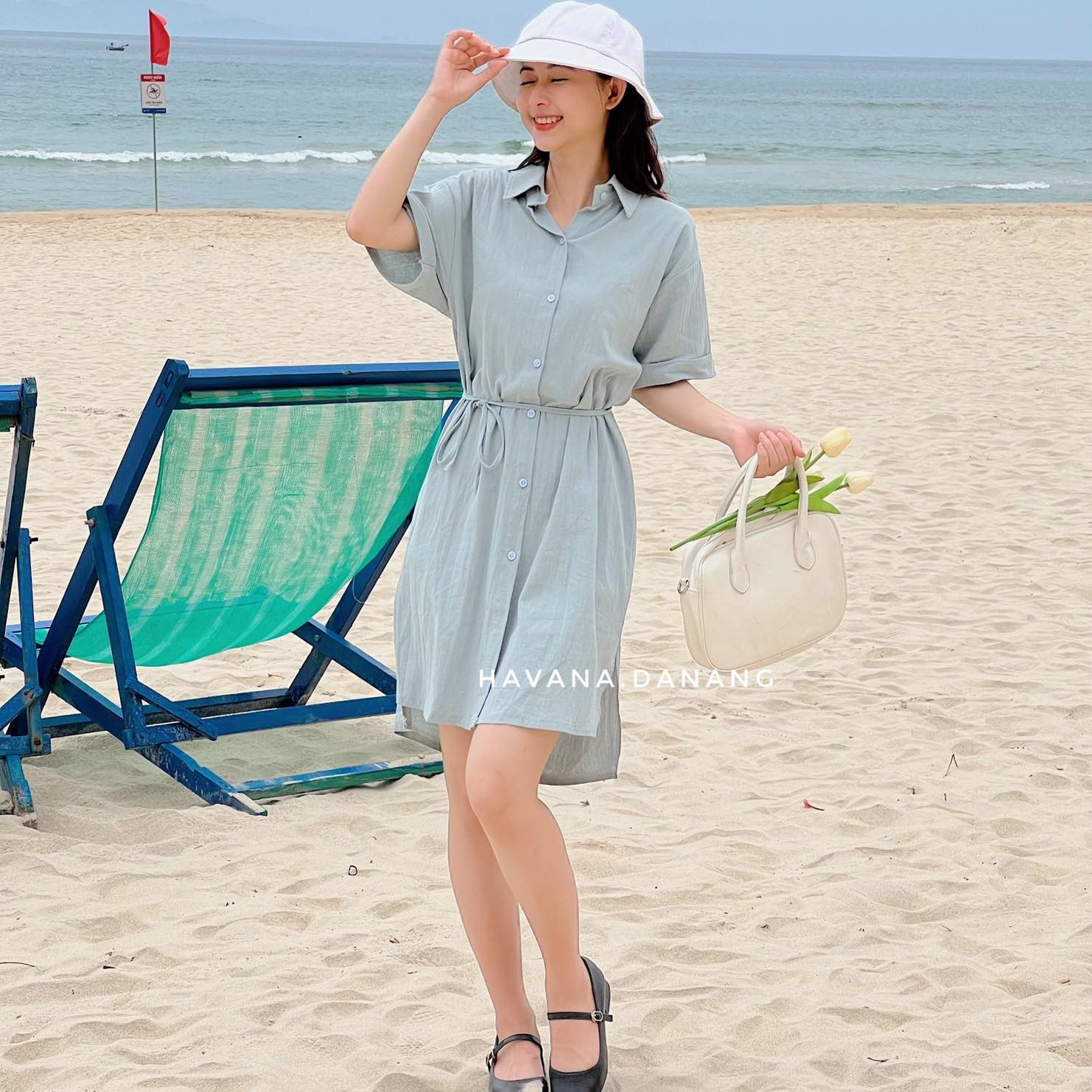 Đầm sơ mi ngắn tay, váy đũi form suông nhiều màu, sơ mi kèm dây buộc eo