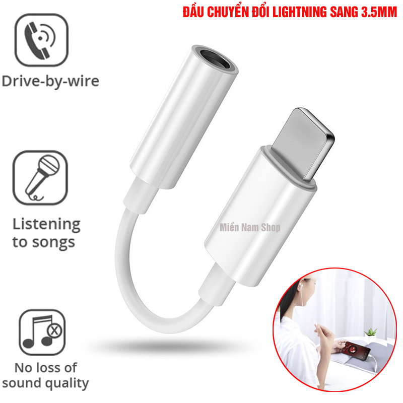 Cáp chuyển đổi chân sạc Iphone Lightning sang chân tròn cắm tai nghe - Jack lightning to 3.5mm, Giắc chuyển tai nghe iphone