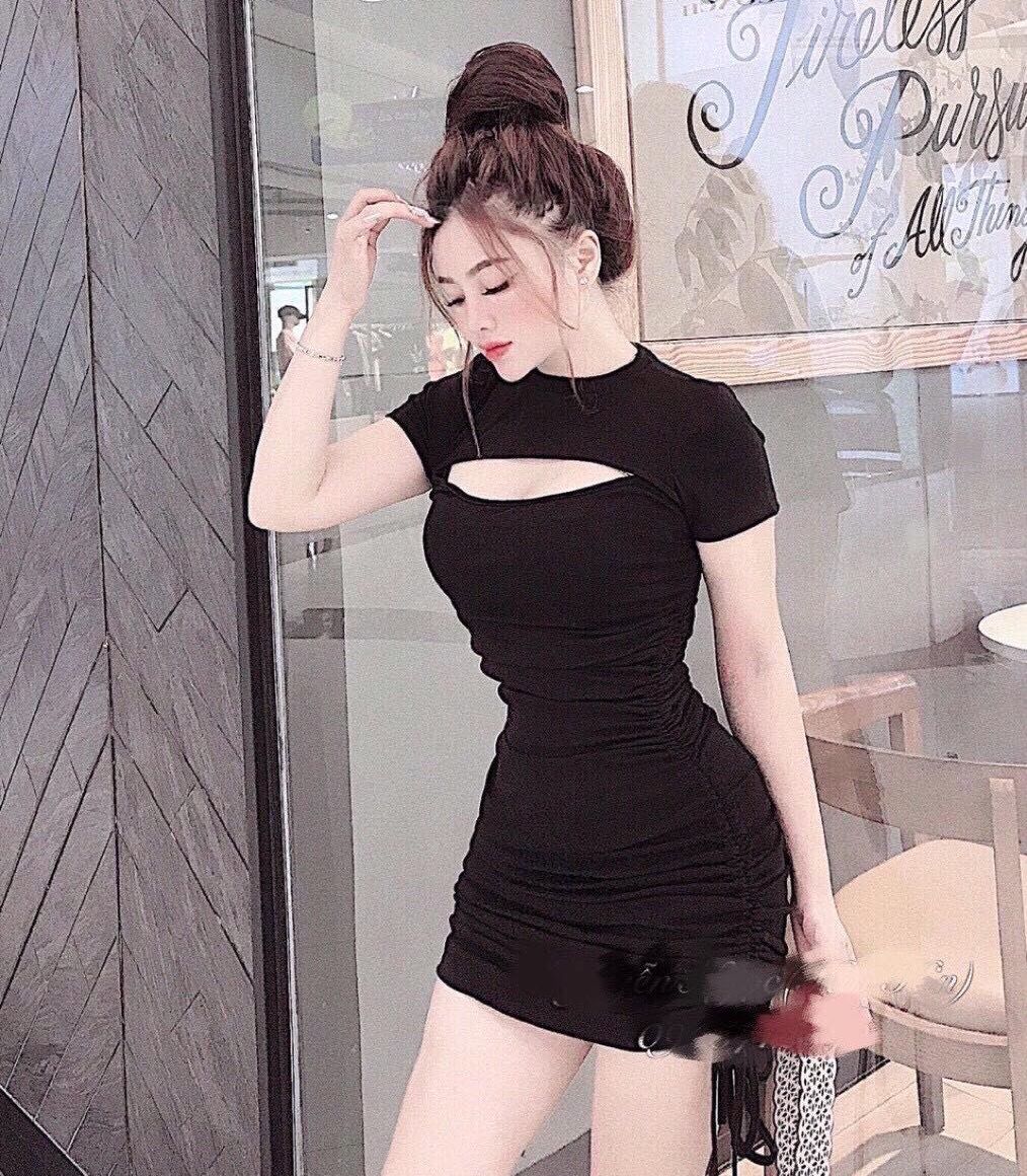 [Hàng Hot] Đầm Váy Nữ Ôm Body Nhún Khuyết Ngực Rút Dây 2 Bên Hông Thời Trang Kiểu Cách Đi Chơi, Đi Dự Tiệc D.ONE FASHION, Mẫu Free Size (40-55Kg) Mặc Vừa