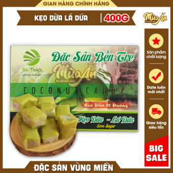 Kẹo dừa lá dứa Bến Tre, kẹo dừa Bến Tre siêu mềm, thơm béo, ít ngọt Du Thảo 400g