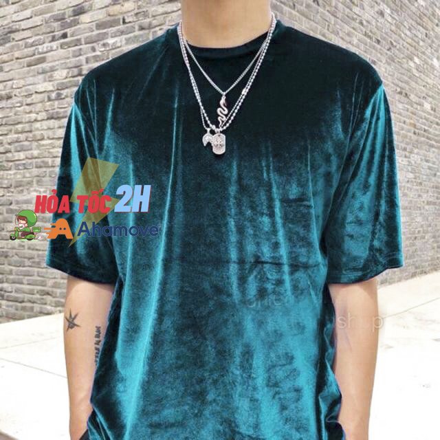 Áo thun nhung nam form rộng tay lỡ Xanh Cổ Vịt (Xanh Mallard) - Lay Unisex