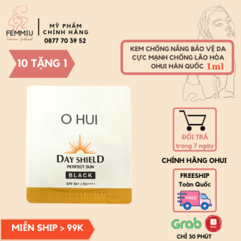 Gói kem chống nắng OHUI Day Shield Perfect Sun Black  Nâng Tông dành cho da dầu 1ml Chính Hãng