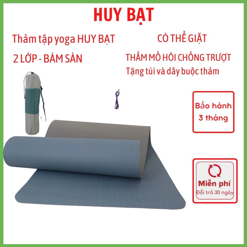 Thảm tập yoga 6mm 2 lớp huy bạt chất liệu tpe bền và nhẹ tặng kèm túi đựng thảm tập yoga và dây buộc thảm yoga.