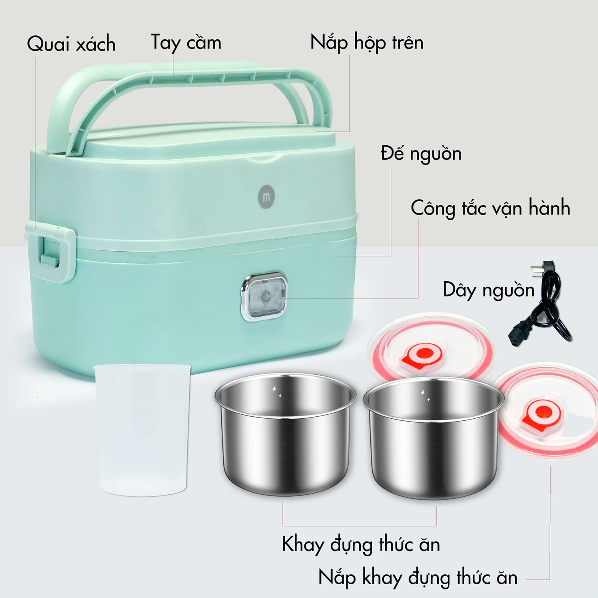 Hộp cơm giữ nhiệt, hộp cơm cắm điện, hộp cơm hâm nóng - hộp cơm điện mishio mk-317 đa chức năng - hâm nóng thức ăn, luộc rau, luộc trứng, nấu mì, nấu cơm,...vỏ và nắp bằng nhựa pp, khay đựng bằng inox 304 nấu ăn an toàn