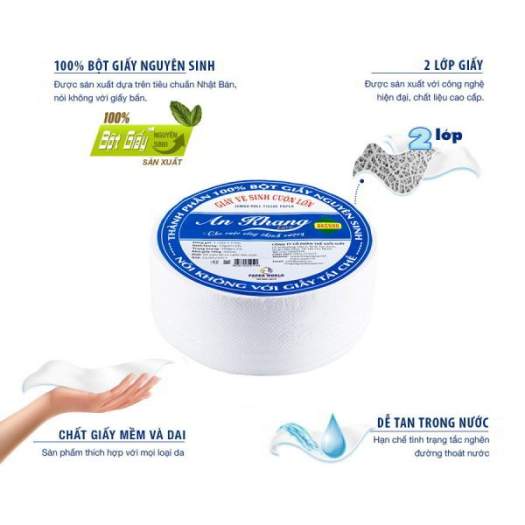 GIẤY VỆ SINH CUỘN LỚN AN KHANG BỘT GIẤY NGUYÊN SINH AKC500