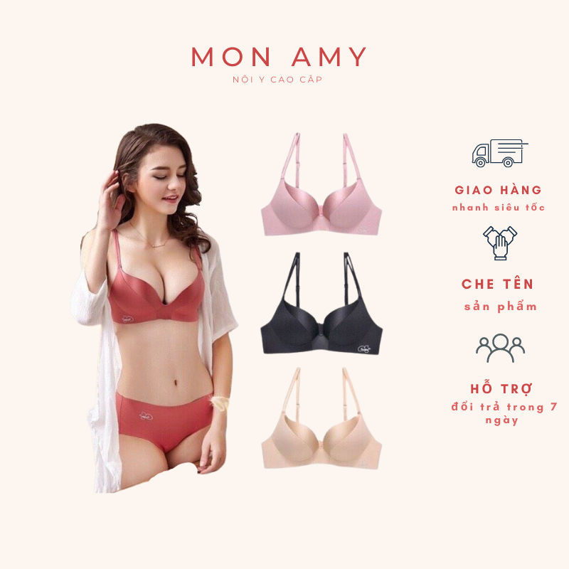 Áo Lót,Áo Ngực Nữ Su Không Gọng Có Đệm Nâng Ngưc Phối Lụa-Mon Amy
