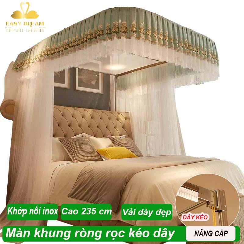 Màn khung ròng rọc kéo dây không khoan tường cao cấp EASY DREAM - Mùng ngủ hiện đại chống muỗi - kiểu dáng công chúa