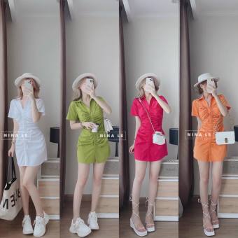 Đầm Nữ Thiết Kế Kiểu Aó Sơ Mi Thân Áo Nhún Chất Kate Siu Lên Dáng Chuẩn Đẹp 4 Màu Y Hình DX