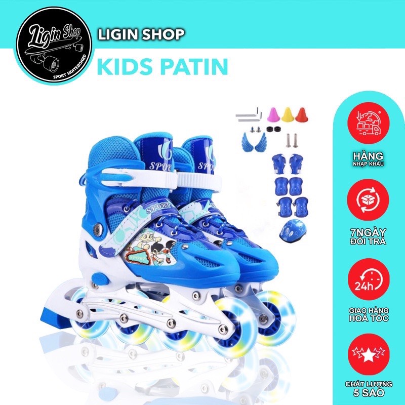 Giày patin trẻ em hình dễ thương, giày patin cho bé, tặng kèm bảo hộ và nón, patin.