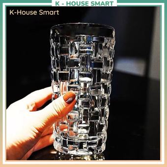 Ly thuỷ tinh uống nước phòng khách hoạ tiết caro hiện đại, cốc nước thuỷ tinh decor K-House Smart
