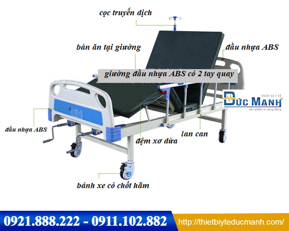 Giường bệnh 2 tay quay ,nâng đầu và nâng chân - Giường y tế