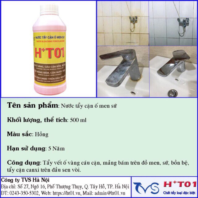 Tẩy trắng bồn sứ, bồn cầu, sen vòi ht01, loại cực mạnh tẩy ố cáu cặn sen vòi, bồn sứ, gạch men ht01