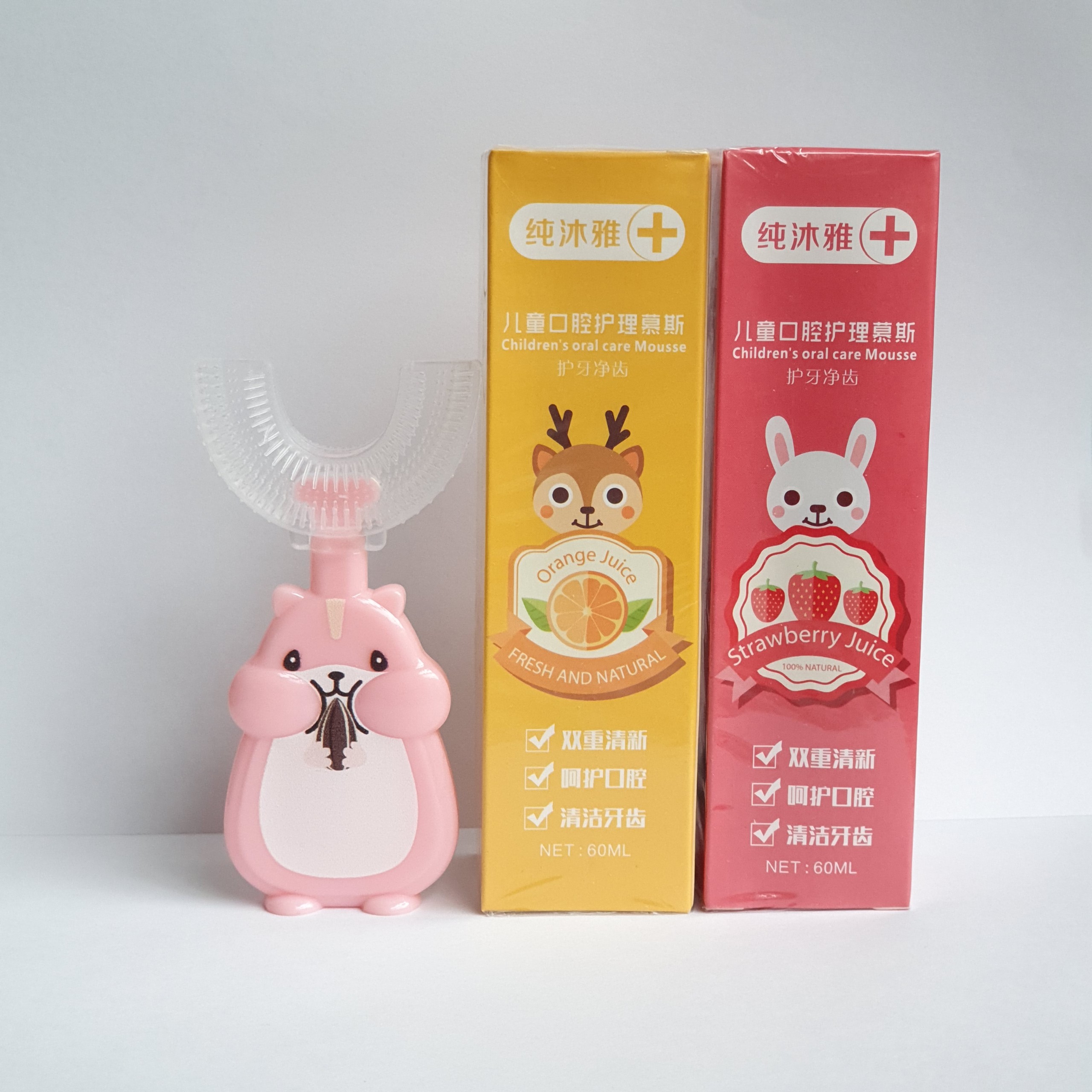 COMBO Bàn Chải Đánh Răng Chữ U Thông Minh Chất Liệu Silicon Cho Bé Từ 2 - 6 Tuổi + Kem đánh răng tạo bọt
