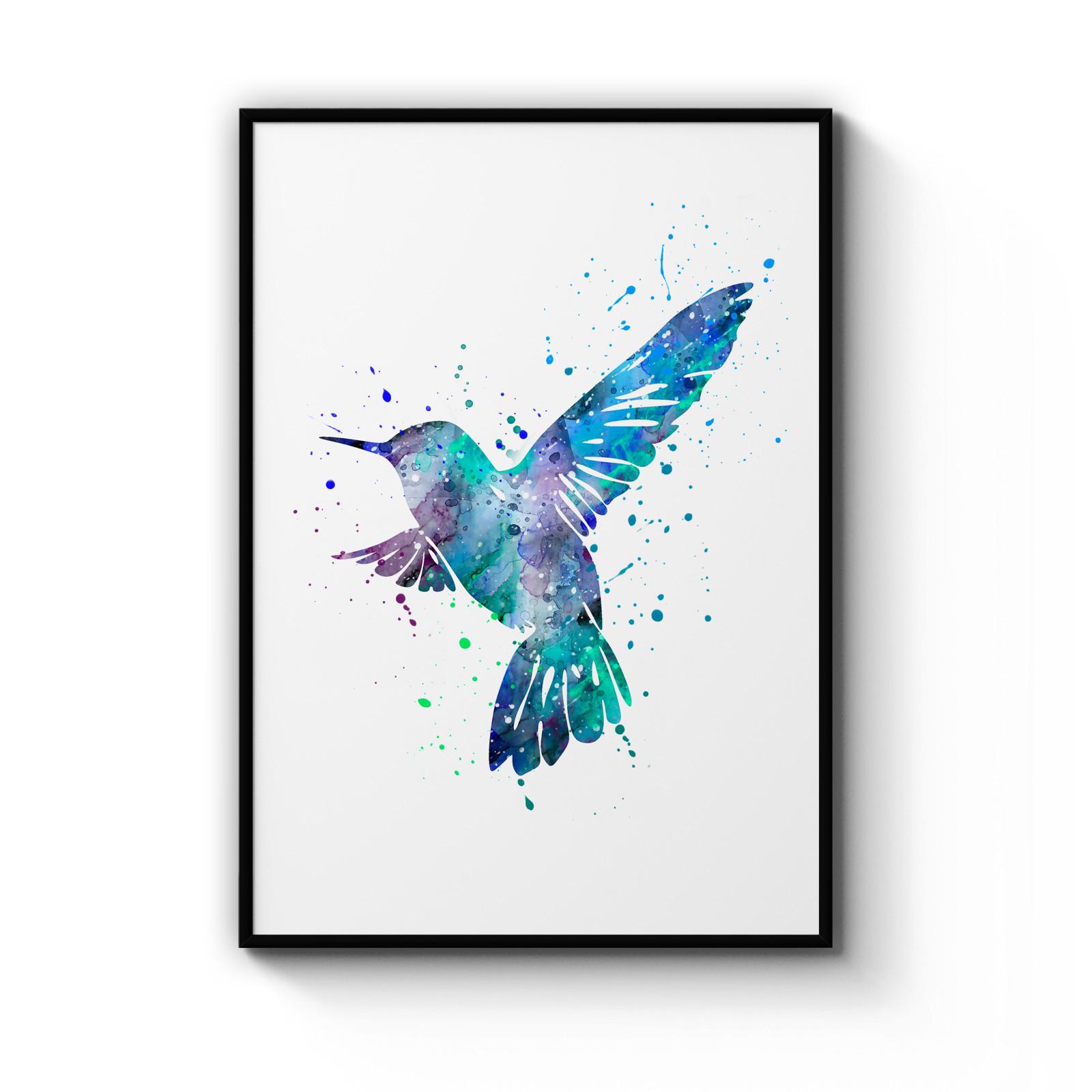 Watercolour Bird Drawing Colourful Blue Painting Home Decor Art Poster Print