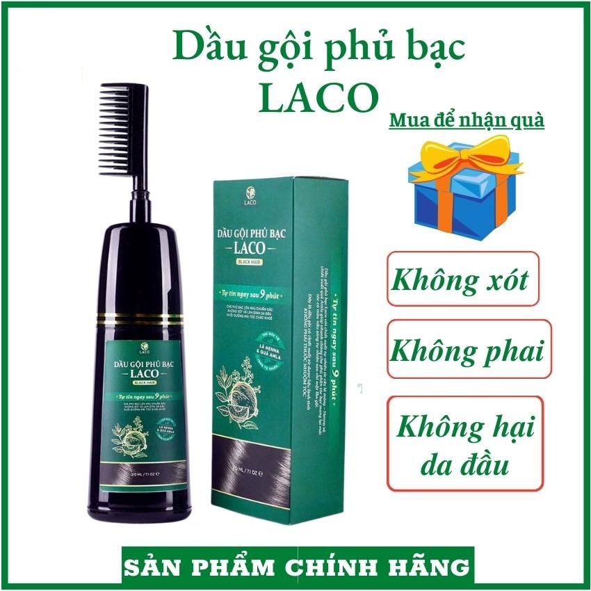 Dầu gội phủ bạc Laco dầu gội nhuộm tóc thảo dược LACO Black Hair 200ml nhuộm tóc an toàn tại nhà tóc